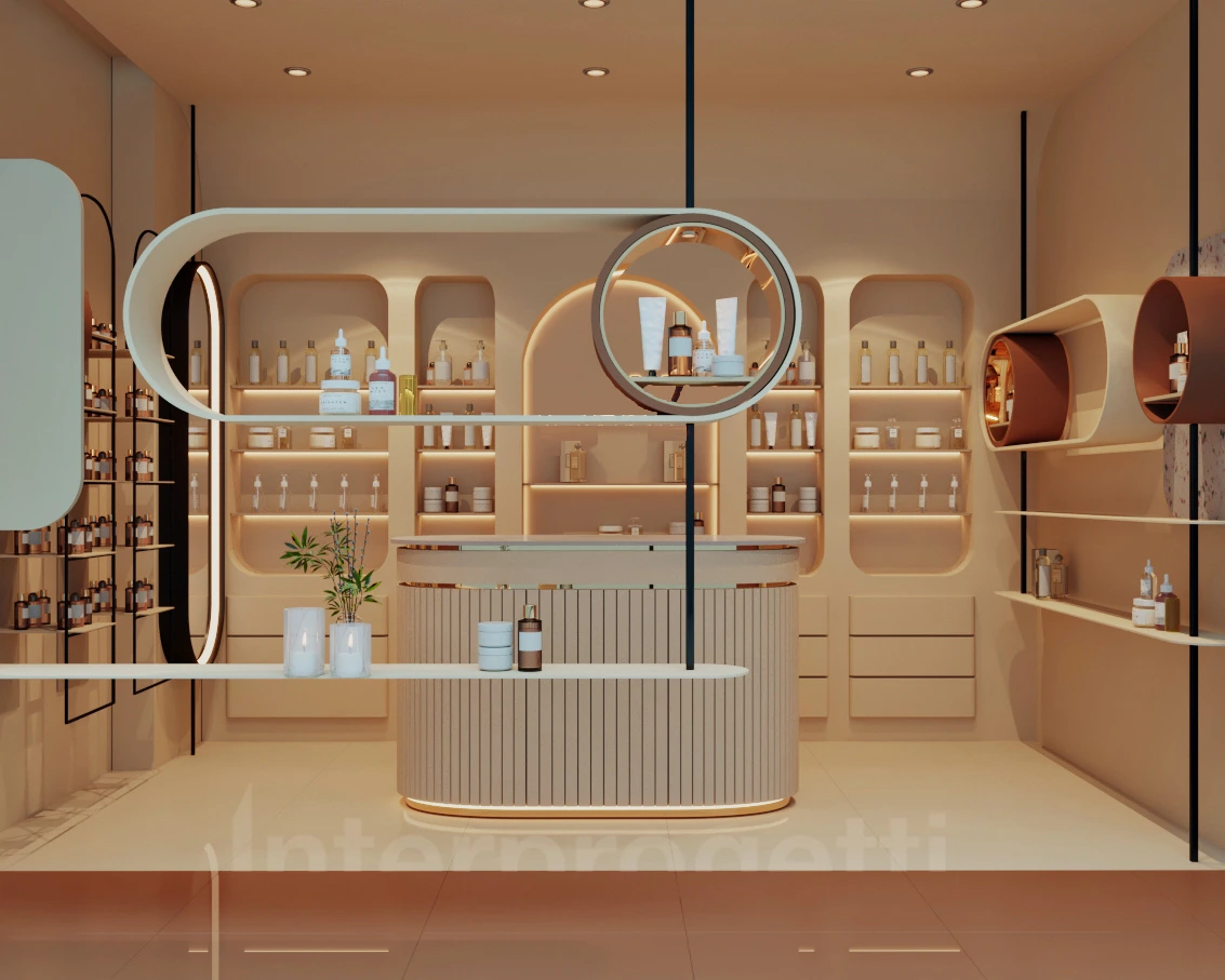 Beauty products retail shop interior design by Paso Studios interior design in Qatar