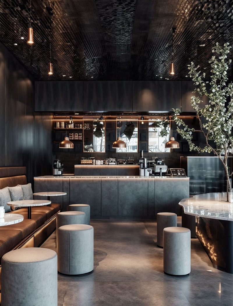 Cozy Coffee Shop area Design and Implementation by Paso Studios interior design in Qatar
