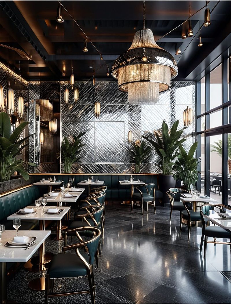 Restaurant interior design dining area Design and Implementation by Paso Studios interior design in Qatar